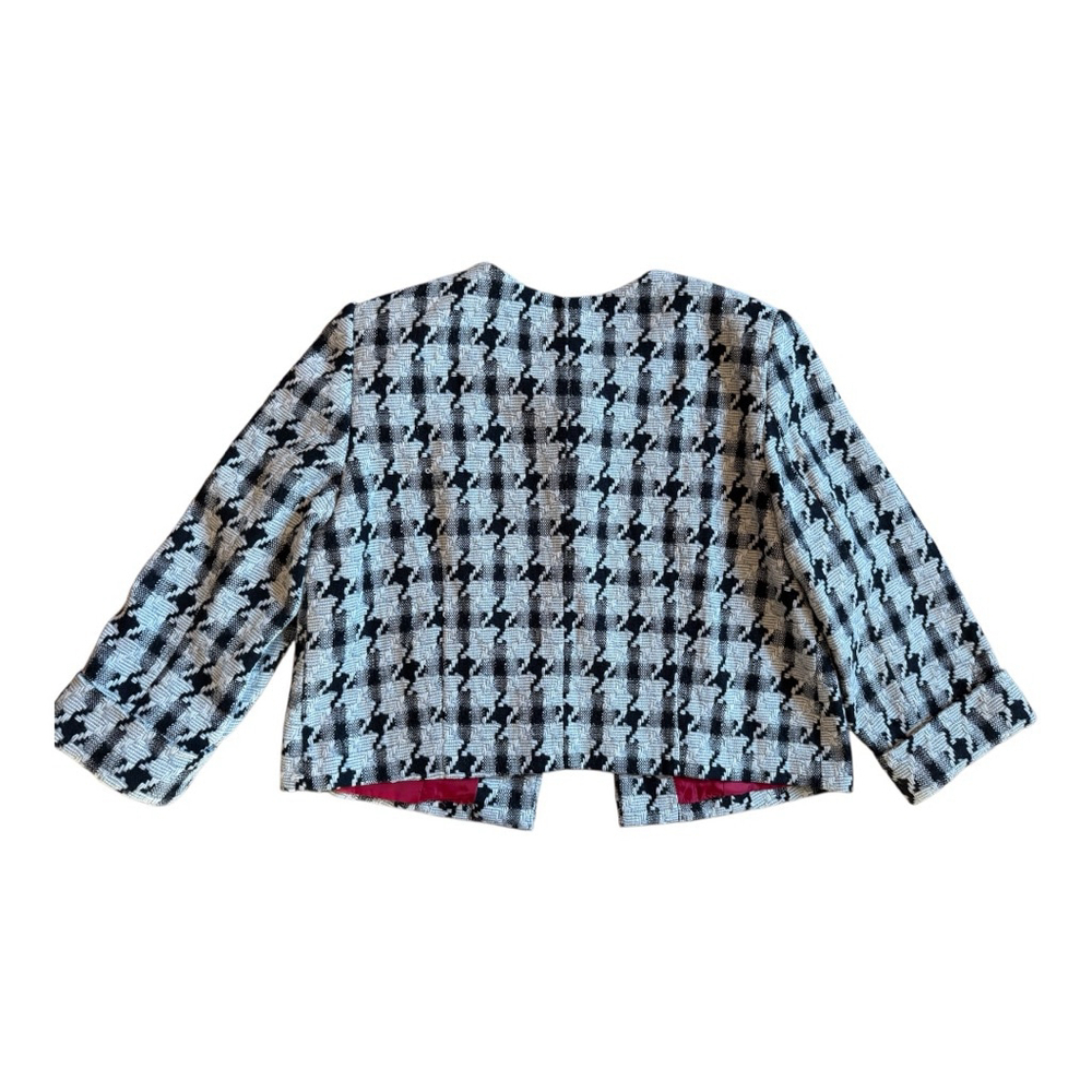 Larry Levine Womens Houndstooth Collarless Tweed Blazer Jacket Size 16 - Picture 9 of 12